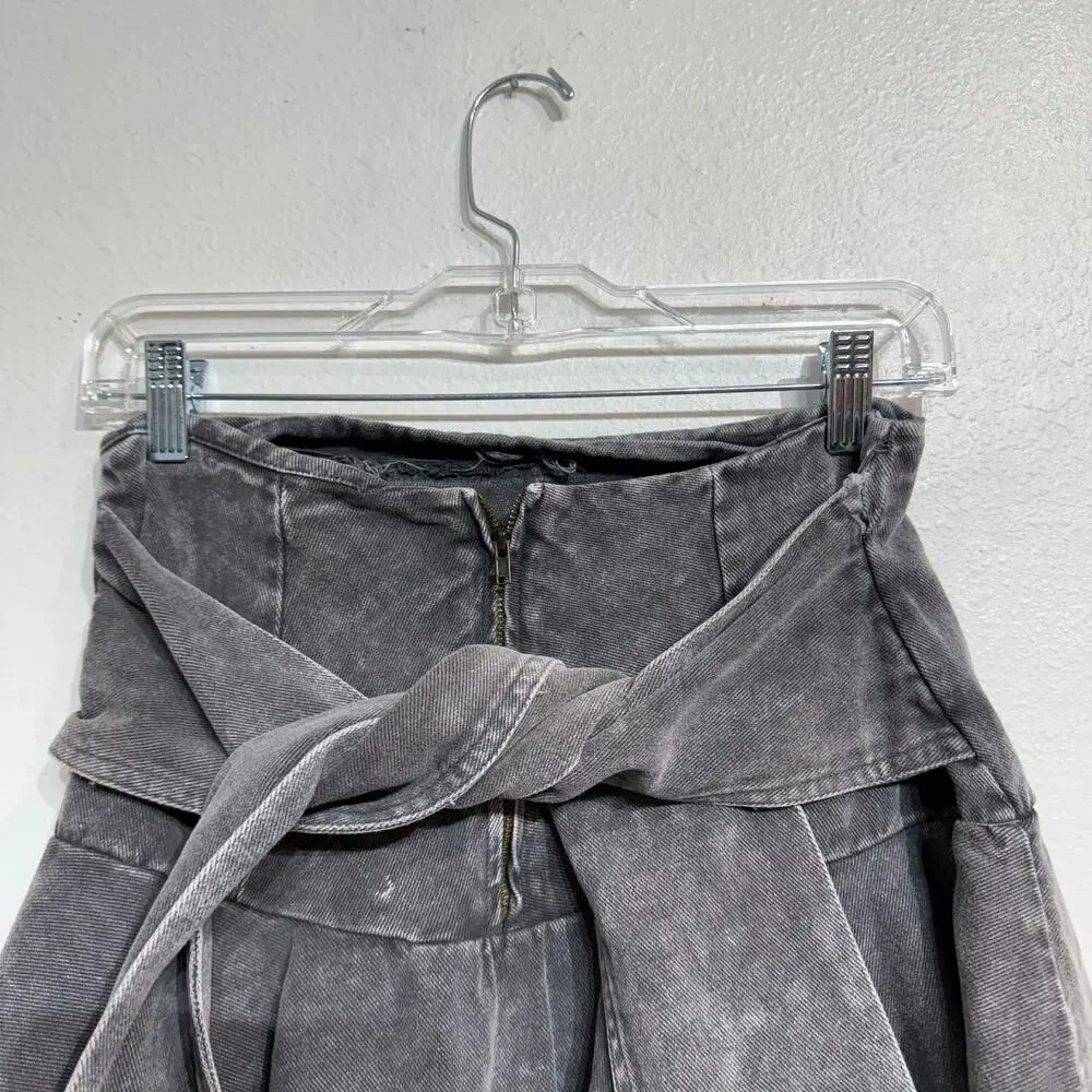 Mustard Seed Washed Charcoal Tie Belt Mini Skirt Sz M